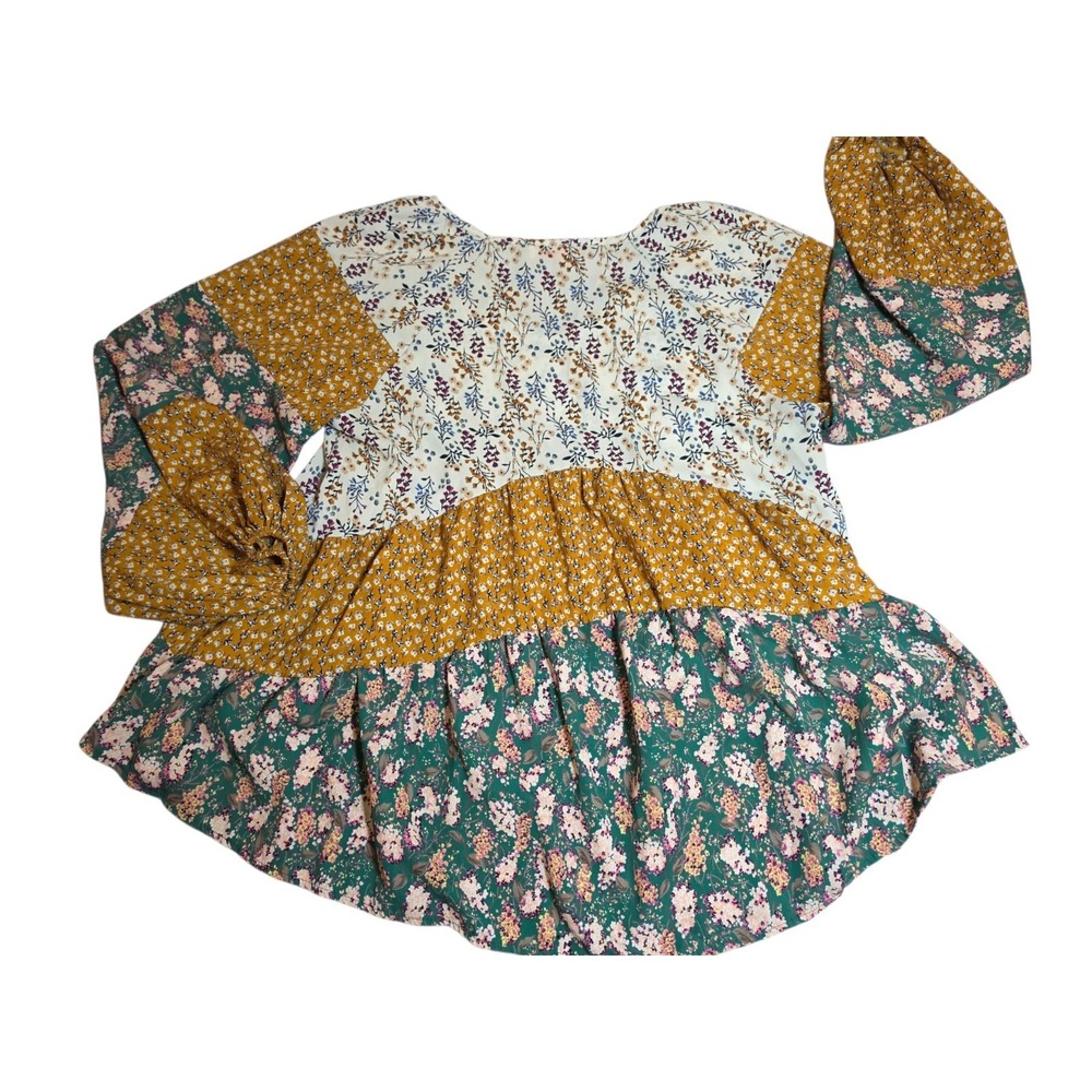 Womens S Oversized Floral Ruffled Boho Babydoll Tiered Top Hailey & Co Fall